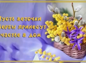 открытка с веточкой вербы